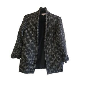 Nanette Lepore  NWT tweed open front black and gold blazer Size small